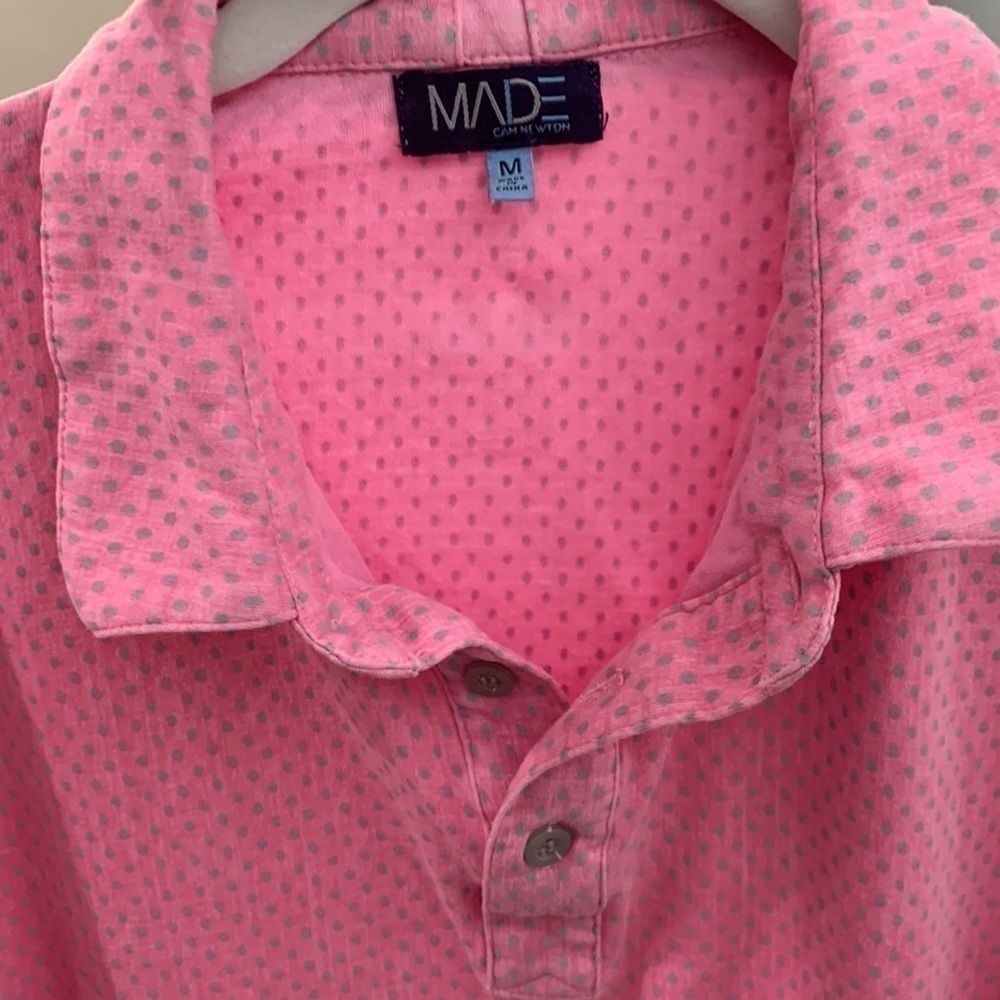 𝅺Men's Short Sleeve Light Pink W/ Grey Dot Polo Shirt - M